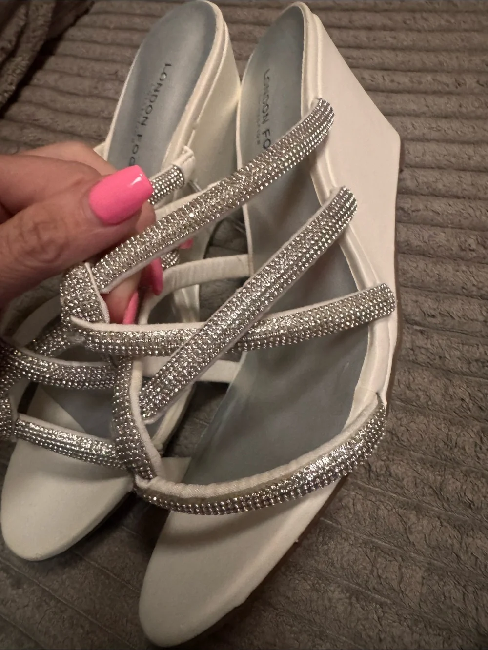 London Fog Silver Knotted Strappy Wedge Sandals - 8.5 W